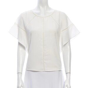 Maje Flutter Sleeve Short Sleeve Ecru White Top Size 1 - Small/ XS
